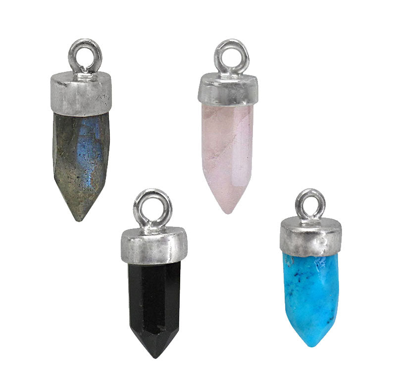 Charm, Faceted Stone Charm, Sterling Silver, approx. 11mm x 5mm, 1pc