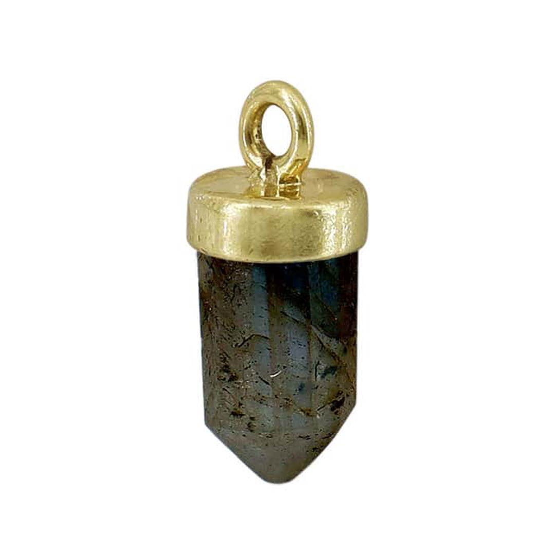 Charm, Faceted Stone Charm, Sterling Silver with Gold, approx. 11mm x 5mm, 1pc