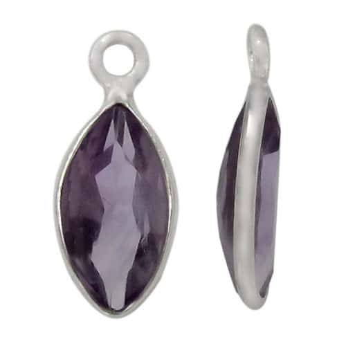 Charm, Marquise Amethyst Charm, Rhodium plated on Sterling Silver, 10mm x 6mm x 3.5mm - 1 pc