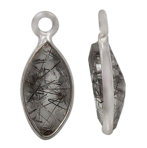 Charm, Rutilated quartz, Rhodium plated on Sterling Silver, Sold Per pkg of 1