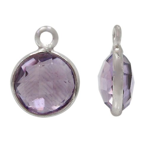 Charm, Amethyst, Rhodium plated on Sterling Silver, Sold Per pkg of 1