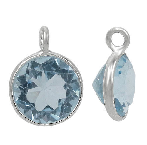 Charm, Blue Topaz, Rhodium plated on Sterling Silver, Sold Per pkg of 1