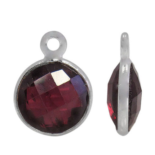 Charm, Garnet, Rhodium plated on Sterling Silver, 1 pc