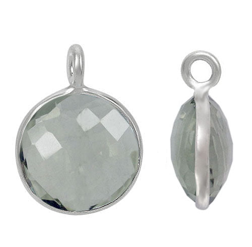 Charm, Green Amethyst, Rhodium plated on Sterling Silver, 1pc