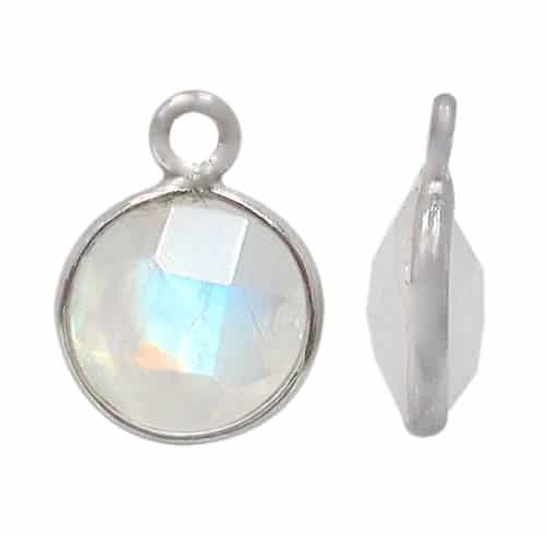 Charm, Rainbow Moonstone, Rhodium plated on Sterling Silver, 1 pc