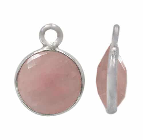 Charm, Rose Quartz, Rhodium plated on Sterling Silver, 1 pc