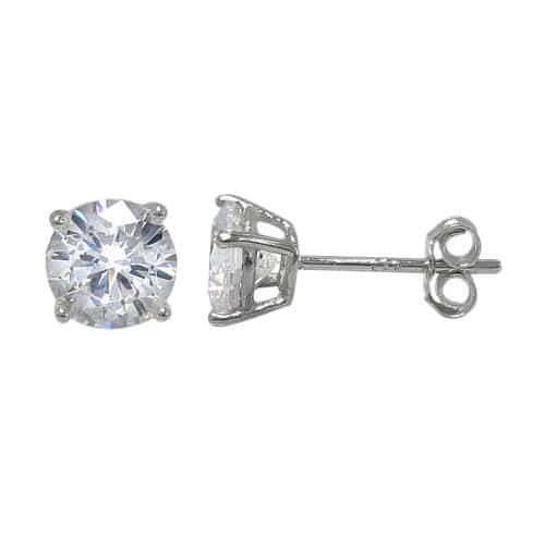 Earrings, Faceted Round Cubic Zirconia Studs, Sterling Silver with Rhodium, Available in Multiple Sizes, Sold per pkg of 1 pair