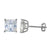 Earrings, Faceted Square Cubic Zirconia Studs, Sterling Silver with Rhodium, Available in Multiple Sizes, Sold per pkg of 1 pair