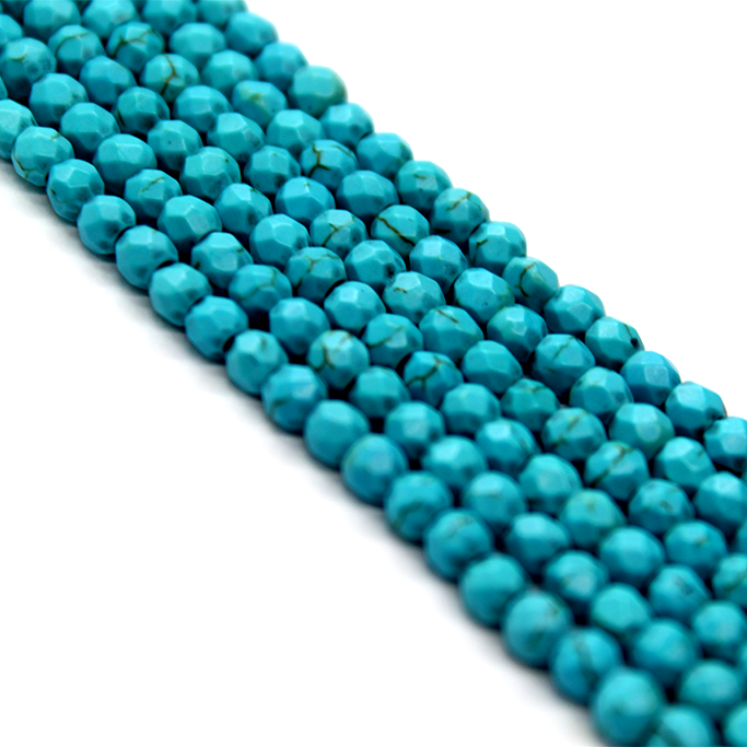 Faceted Dark Turquoise Blue, Semi-Precious Stone, 4mm, 110 pcs per strand