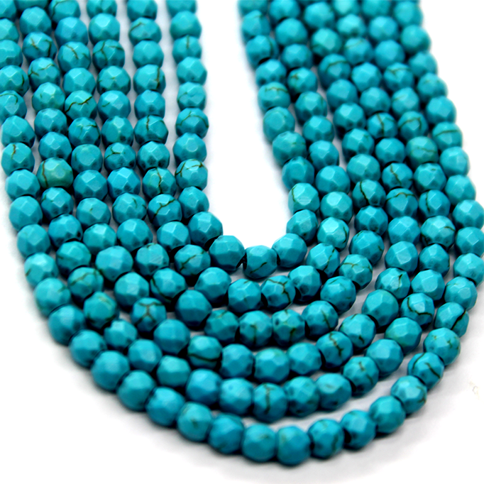 Faceted Dark Turquoise Blue, Semi-Precious Stone, 4mm, 110 pcs per strand