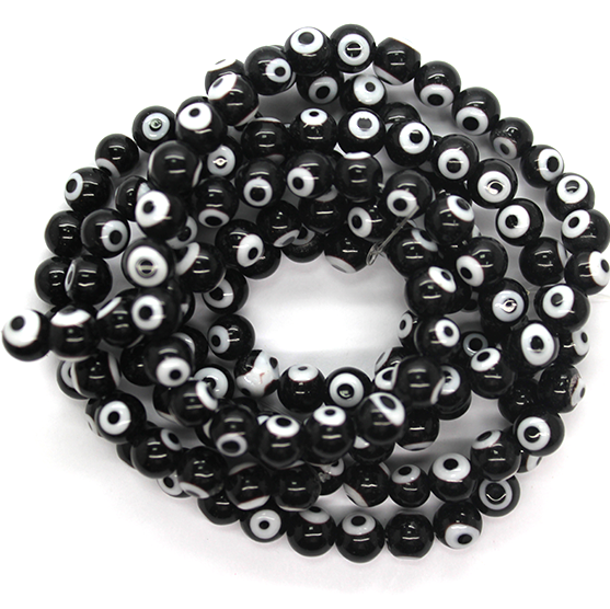 Glass Beads, Dark Brown Evil Eye, 4mm, 92 pcs per strand