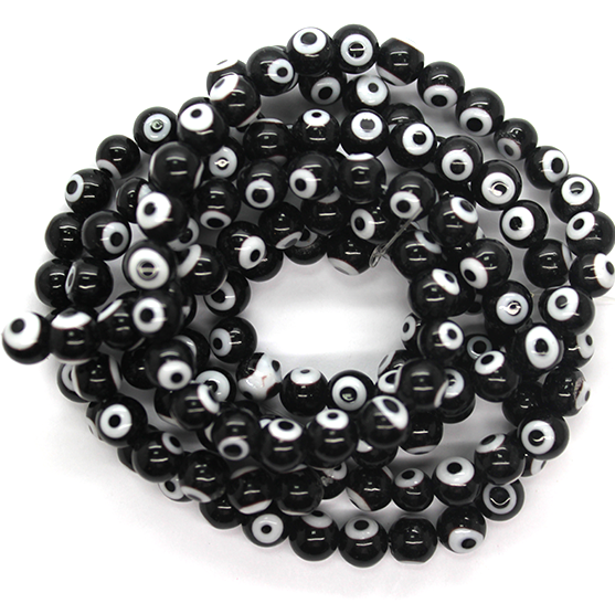 Glass Beads, Dark Brown Evil Eye, 8mm, 45 pcs per strand