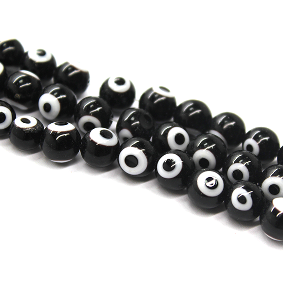 Glass Beads, Dark Brown Evil Eye, 8mm, 45 pcs per strand