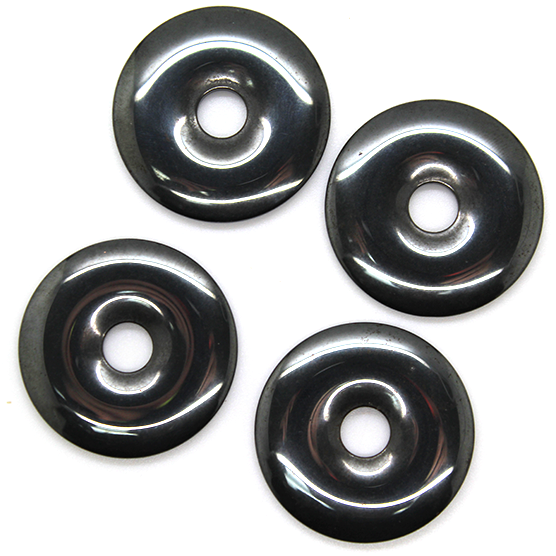 Donut Hematite Pendant, Semi-Precious Stone, 35mm, 1 pc