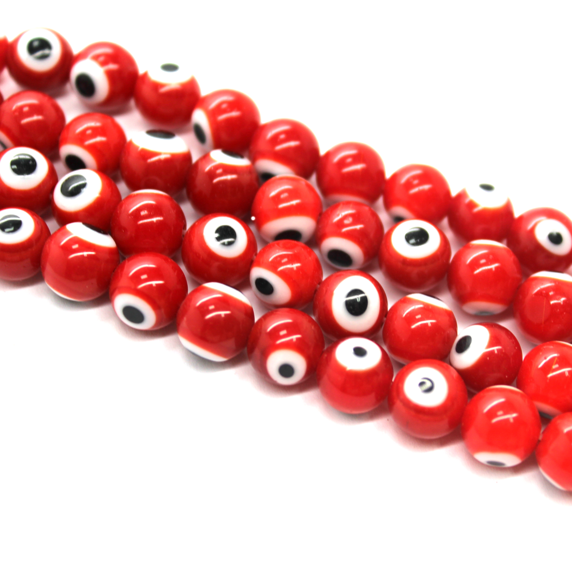 Glass Beads, Red Evil Eye, 6mm, 64 pcs per strand