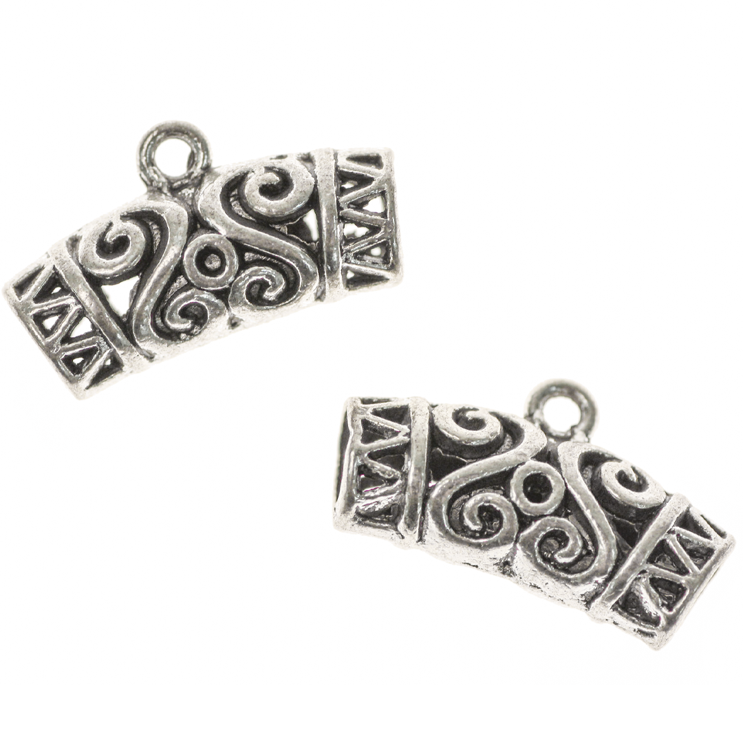 Bails, Swirl Tube, Silver, Alloy, 24mm x 13mm x 2mm, Sold Per pkg of 6
