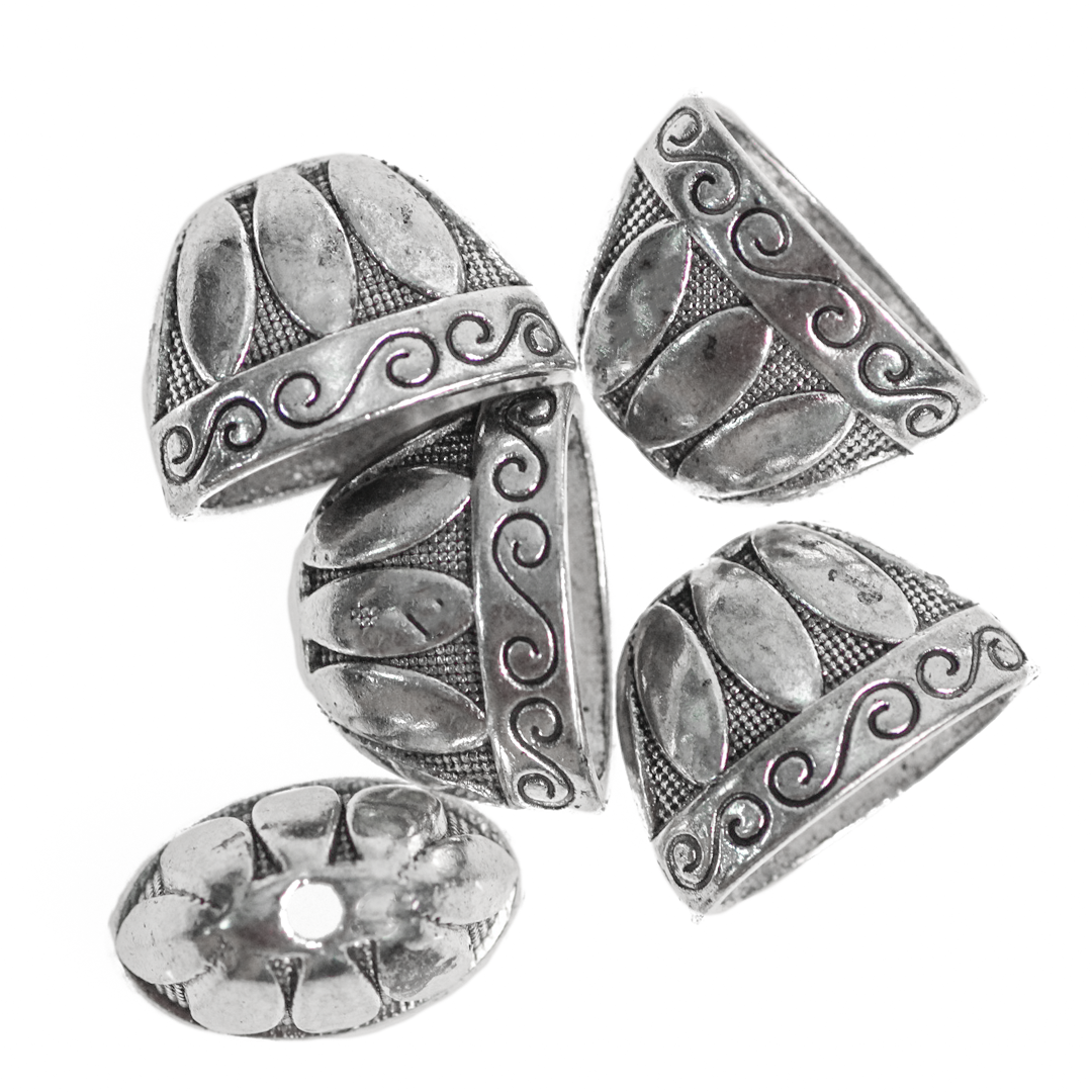 Bead Cap, Dome with Swirl Design, Silver, Alloy, 13mm x 19mm x 2mm, 6 pcs/bag