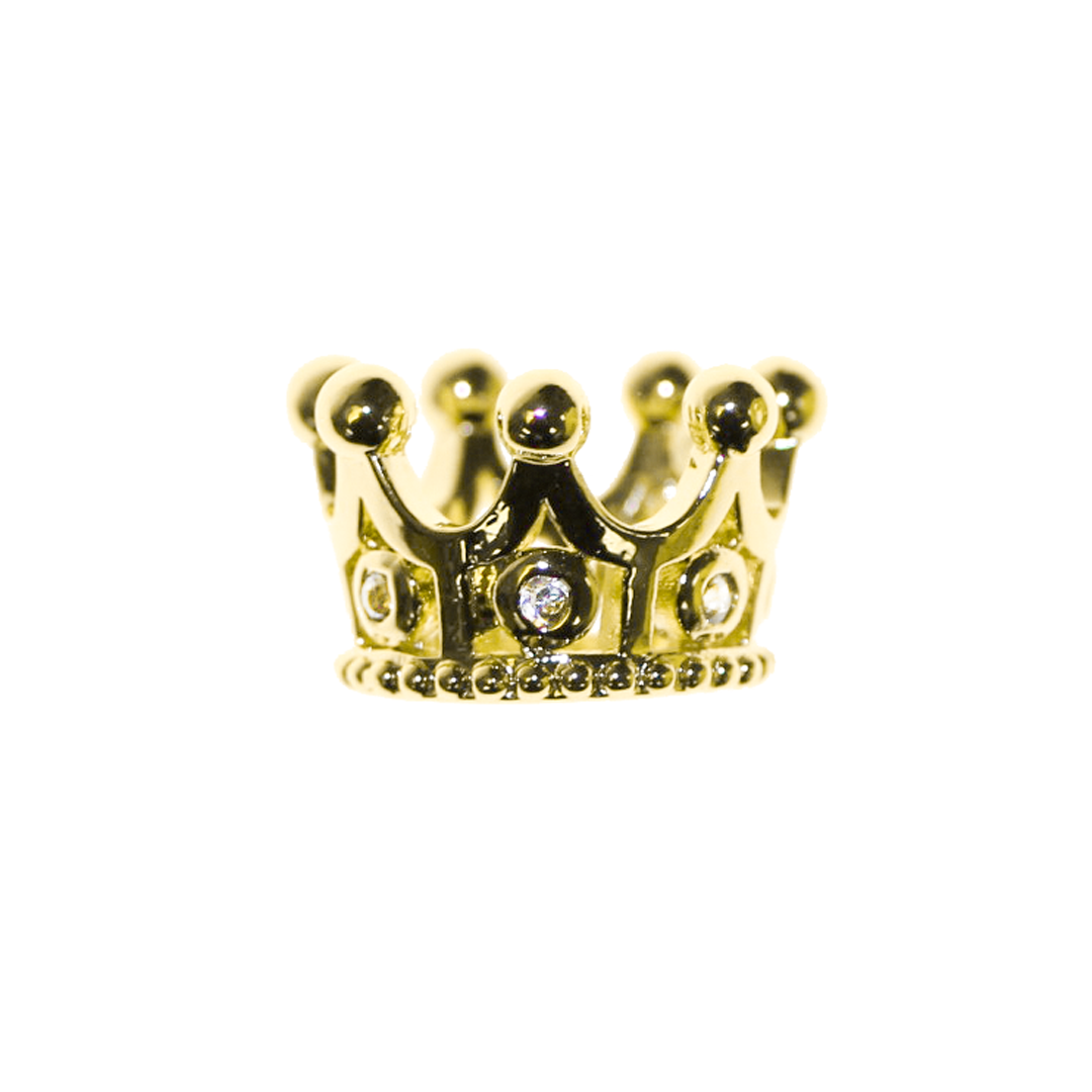 Royal Crown Spacer Bead, Micro Pave, Cubic Zirconia, Gold-Plated, 7mm x 9mm, Sold Per pkg of 1