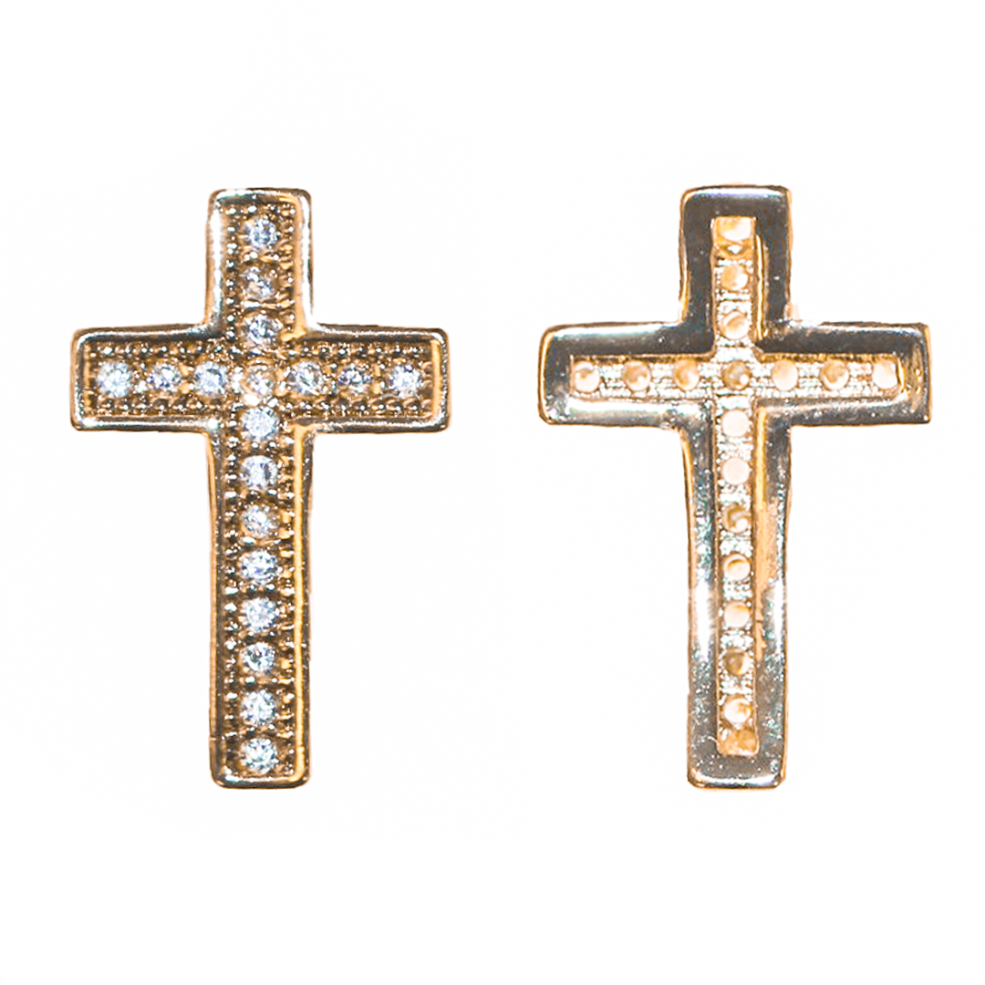 Cross Spacer Bead, Micro Pave, Cubic Zirconia, Rose Gold-Plated, 15mm x 10mm, Sold Per pkg of 1