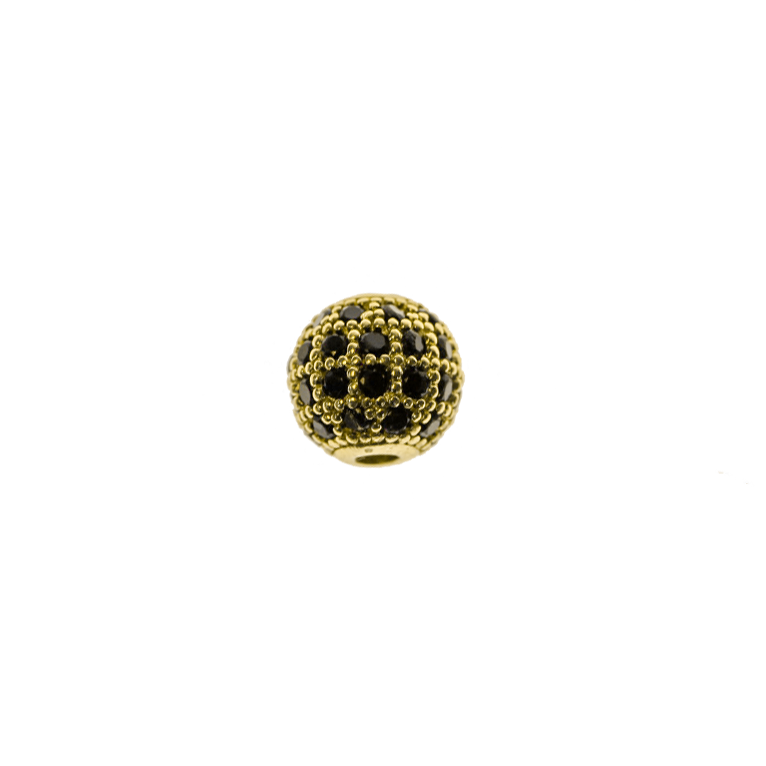 Micro Pave Round Spacer Bead, Black Cubic Zirconia, Gold-Plated, 10mm, Sold Per pkg of 1 pc