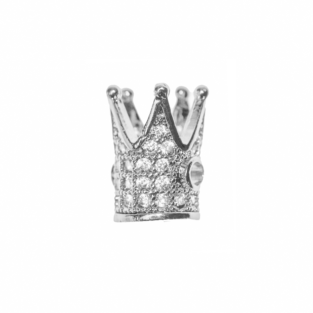 Crown Spacer Bead, Micro Pave, Cubic Zirconia, Silver-Plated, 12mm x 8mm, Sold Per pkg of 1