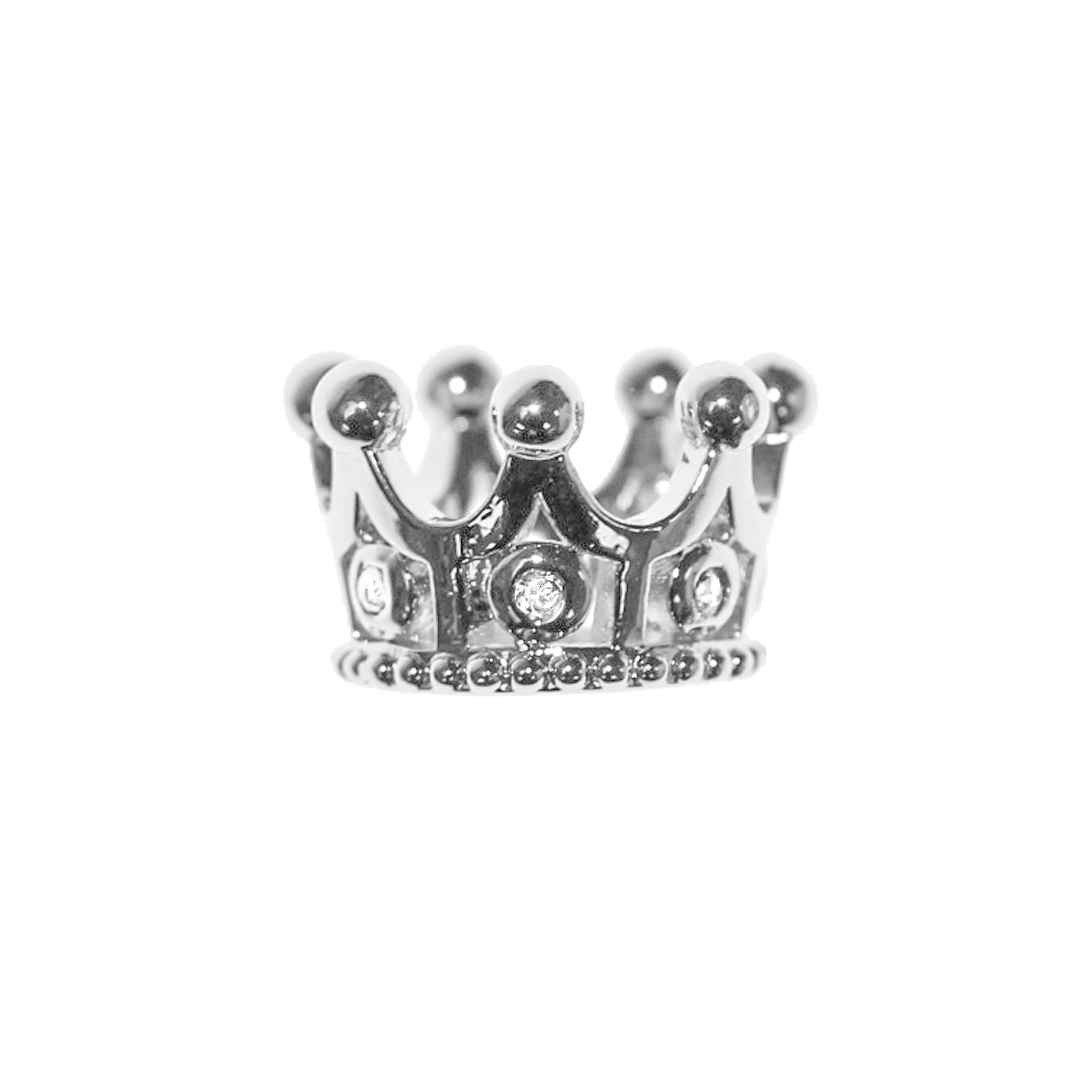 Royal Crown Spacer Bead, Micro Pave, Cubic Zirconia, Silver-Plated, 7mm x 9mm, 1pc