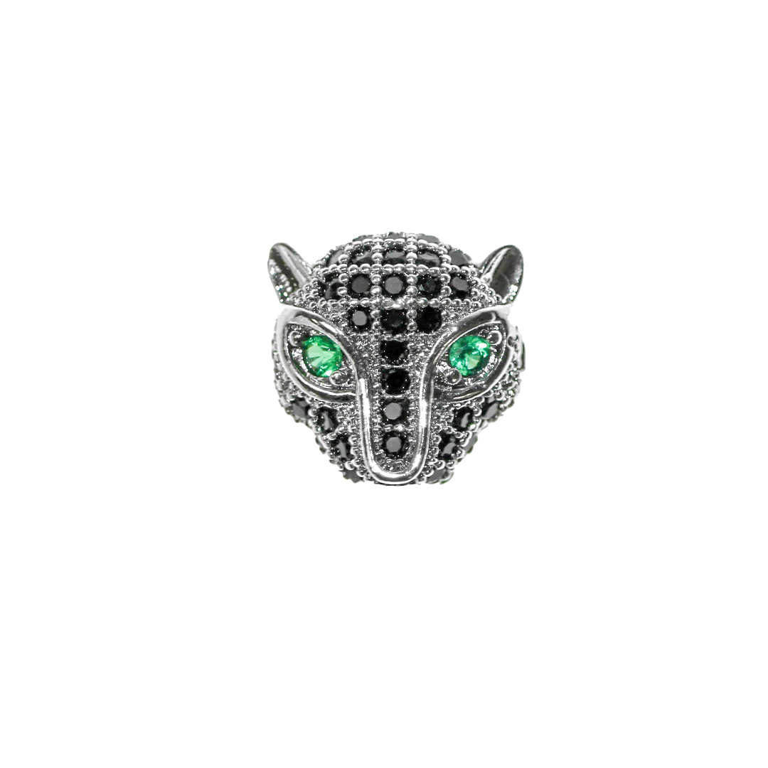 Leopard Spacer Bead, Micro Pave, Black Cubic Zirconia, Silver-Plated, 11mm x 12mm, 1pc