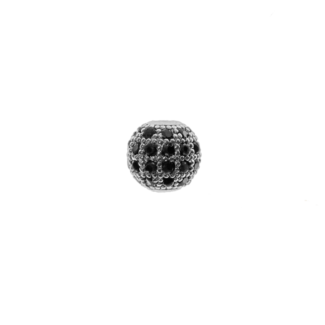 Micro Pave Round Spacer Bead, Black Cubic Zirconia, Silver-Plated, 10mm, Sold Per pkg of 1