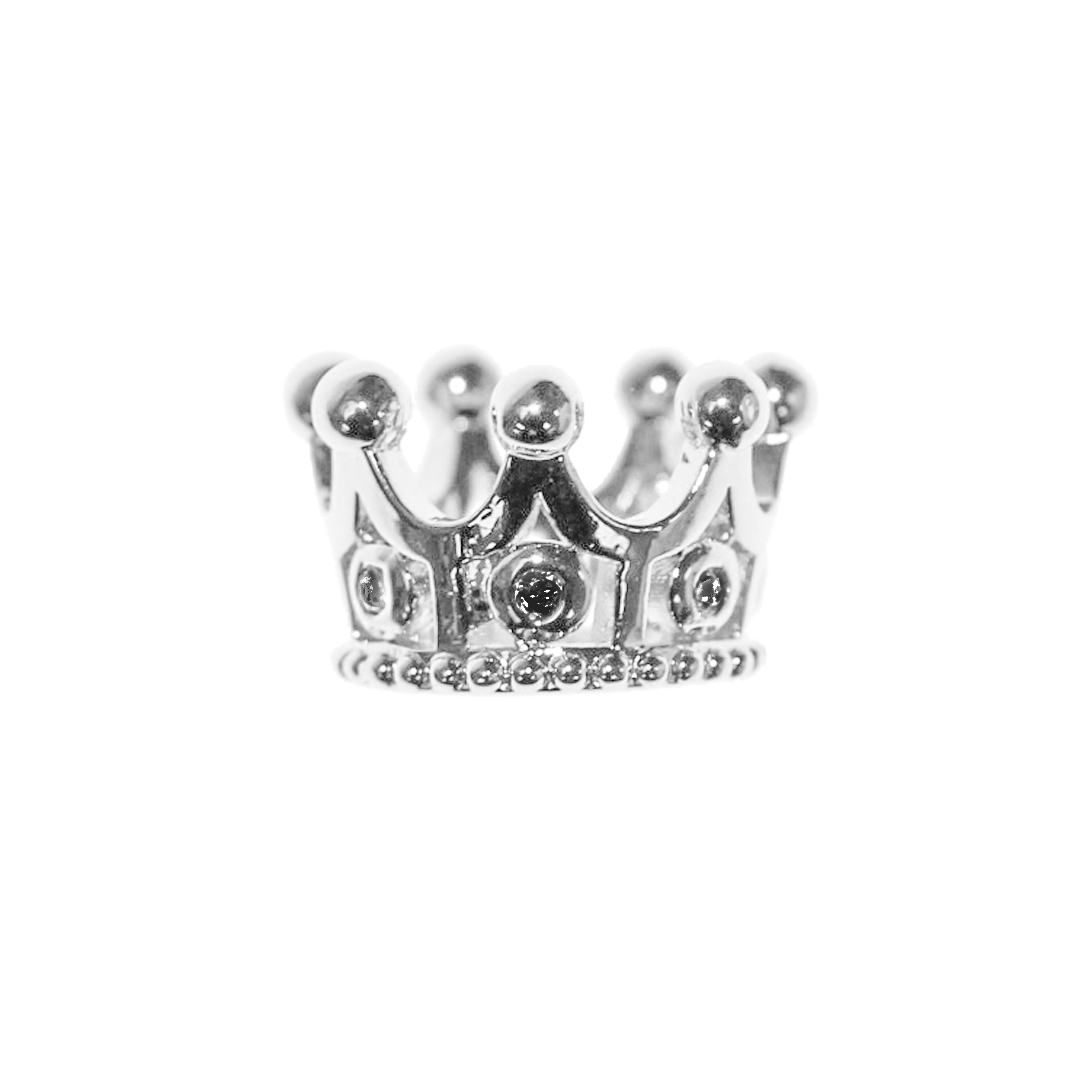 Royal Crown Spacer Bead, Micro Pave, Cubic Zirconia, Silver-Plated, 7mm x 9mm, 1pc