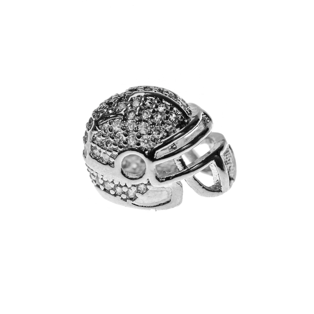 Bead, Micro Pave, Silver-Plated, Helmet, Cubic Zirconia, 10mm x 13mm, Sold Per pkg of 1