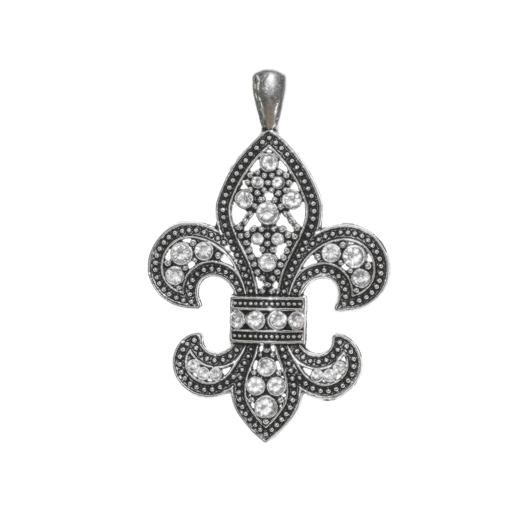 Pendant, Fleur De Lis, Antique Silver, Alloy, 60mm x 39mm x 4.5, Sold Per pkg of 1