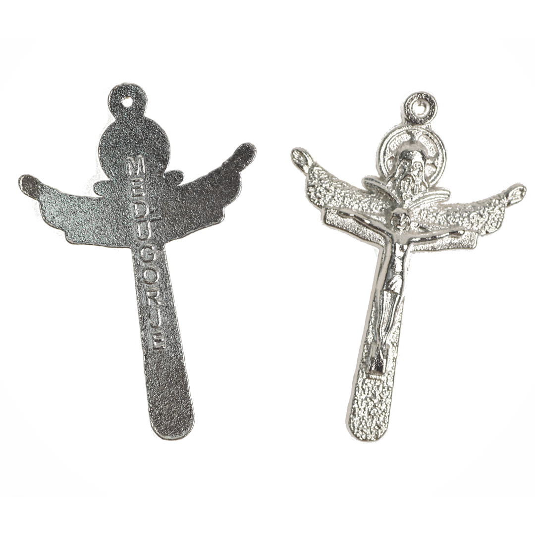 Pendant, Dual Crucifix Pendant, Silver, Alloy, 42mm x 28mm x 3.5mm, 6 pcs per bag