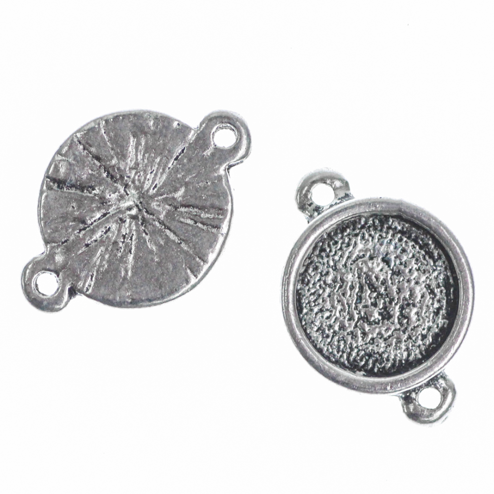 Bezel, Two Loop Round Plain Edge, Silver, Alloy, 21mm x 14.5mm x 3mm, Sold Per pkg of 4