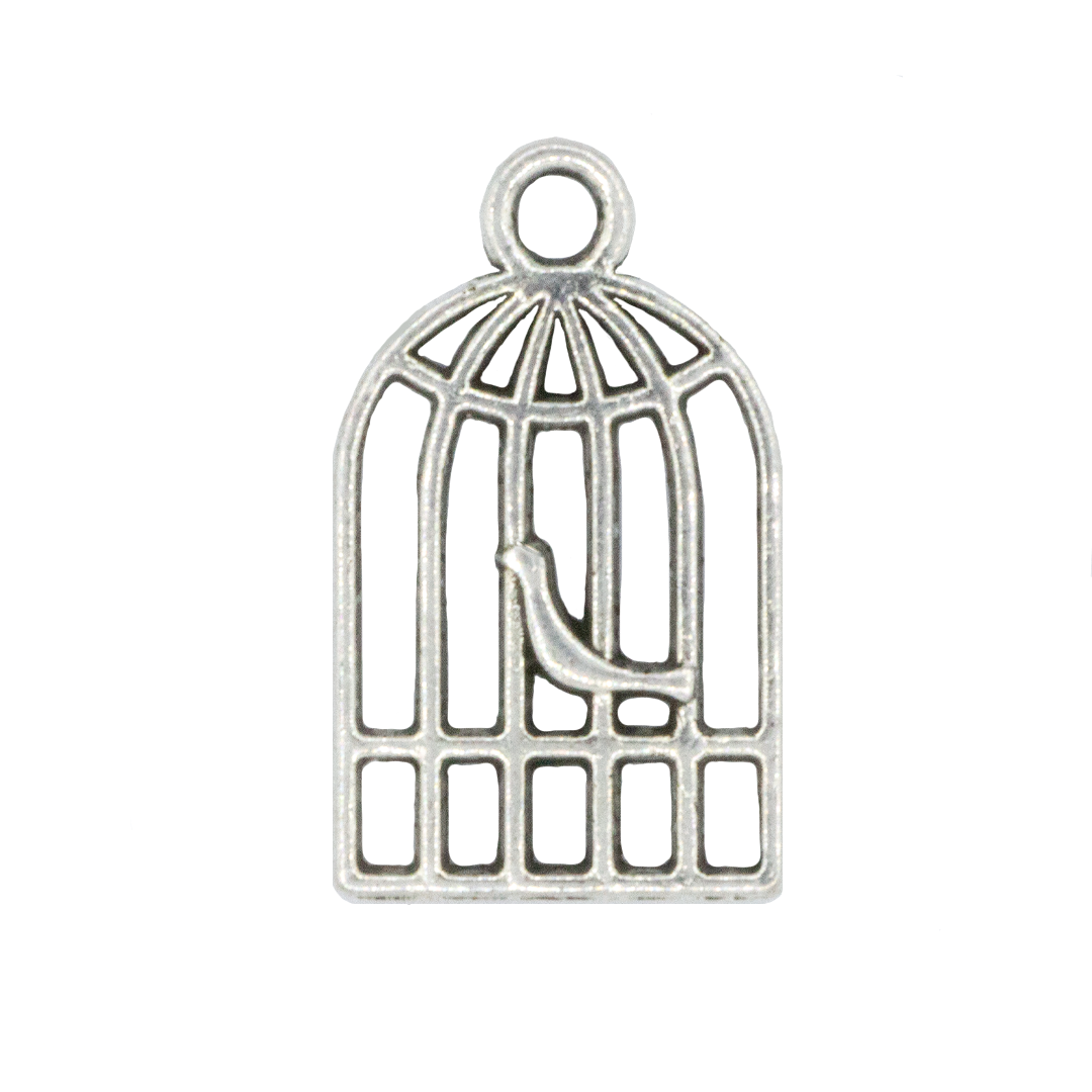 Charm, Bird in Cage, Alloy, Antique Silver, 19mm X 11mm , Sold Per pkg of 12