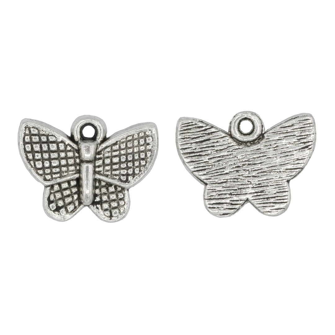Charm, Quilted Butterfly, Silver, Alloy, 13mm x 17mm x 2mm (1 mm hole), 6 pcs per bag