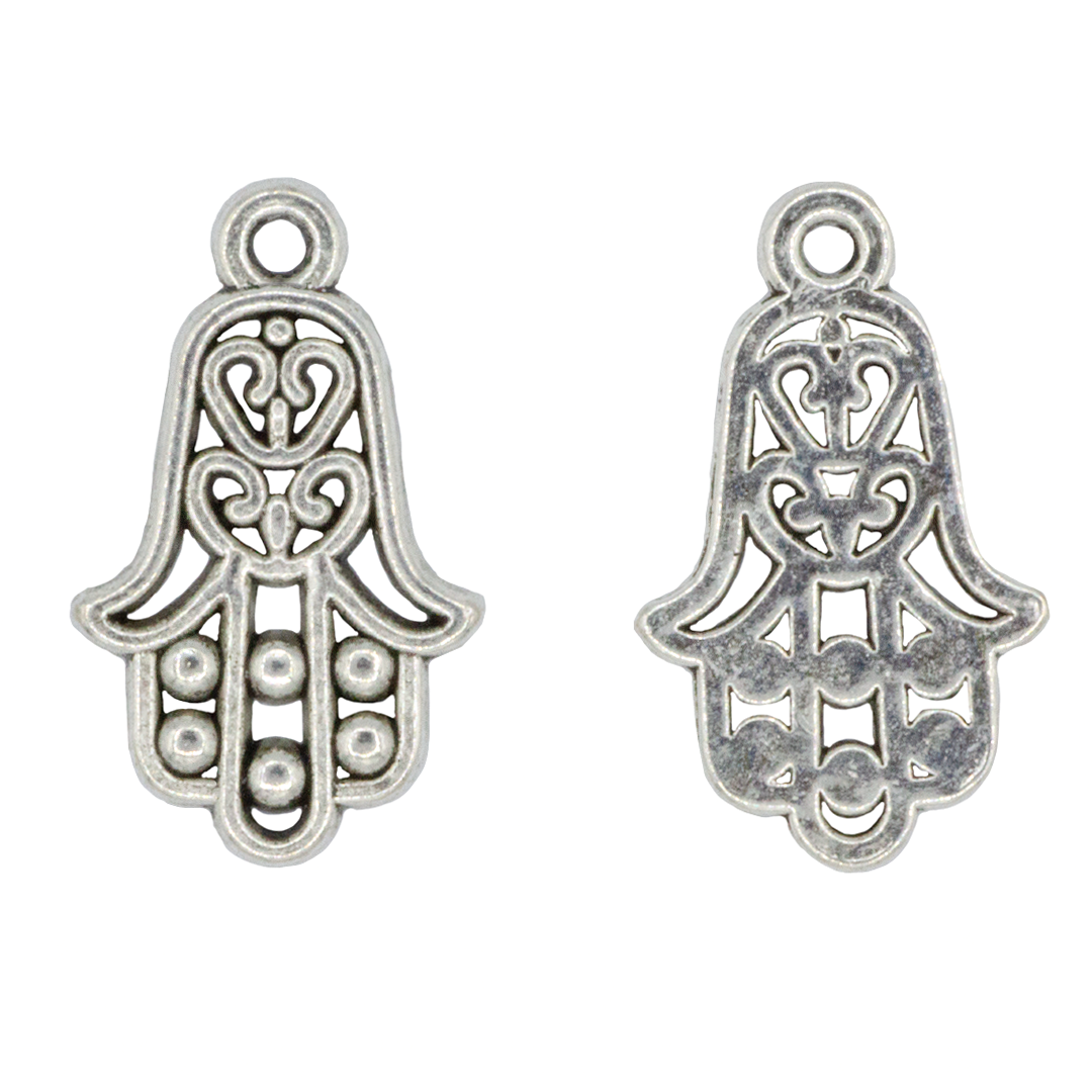 Charm, Hamsa Hand, Silver, Alloy, 23mm x 14mm x 2mm, Sold Per pkg of 8