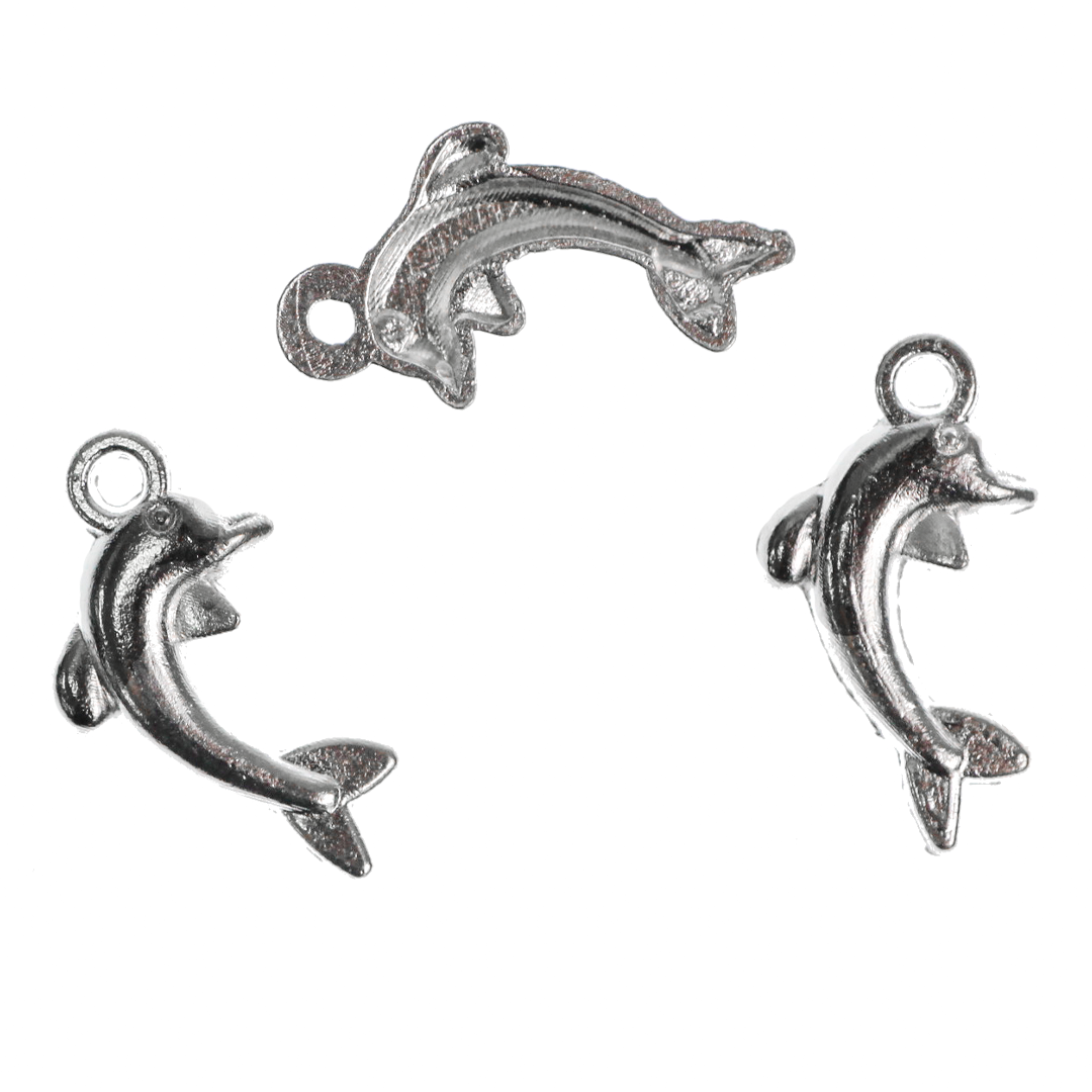 Charm, Dolphin, Bright Silver, Alloy, 18mm x 10mm x 1.4mm, Sold Per pkg of 12