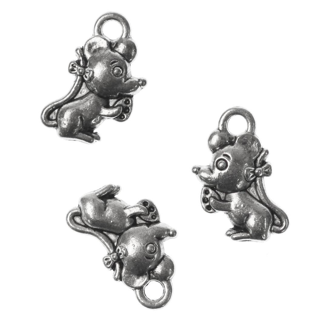 Charm, Mouse, Silver, Alloy, 12mm x 8mm x 2.5mm, Sold Per pkg of 10