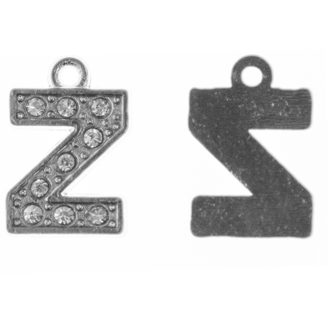 Charms Rhinestone Alphabet Silver Alloy Approx 17mm x 10mm