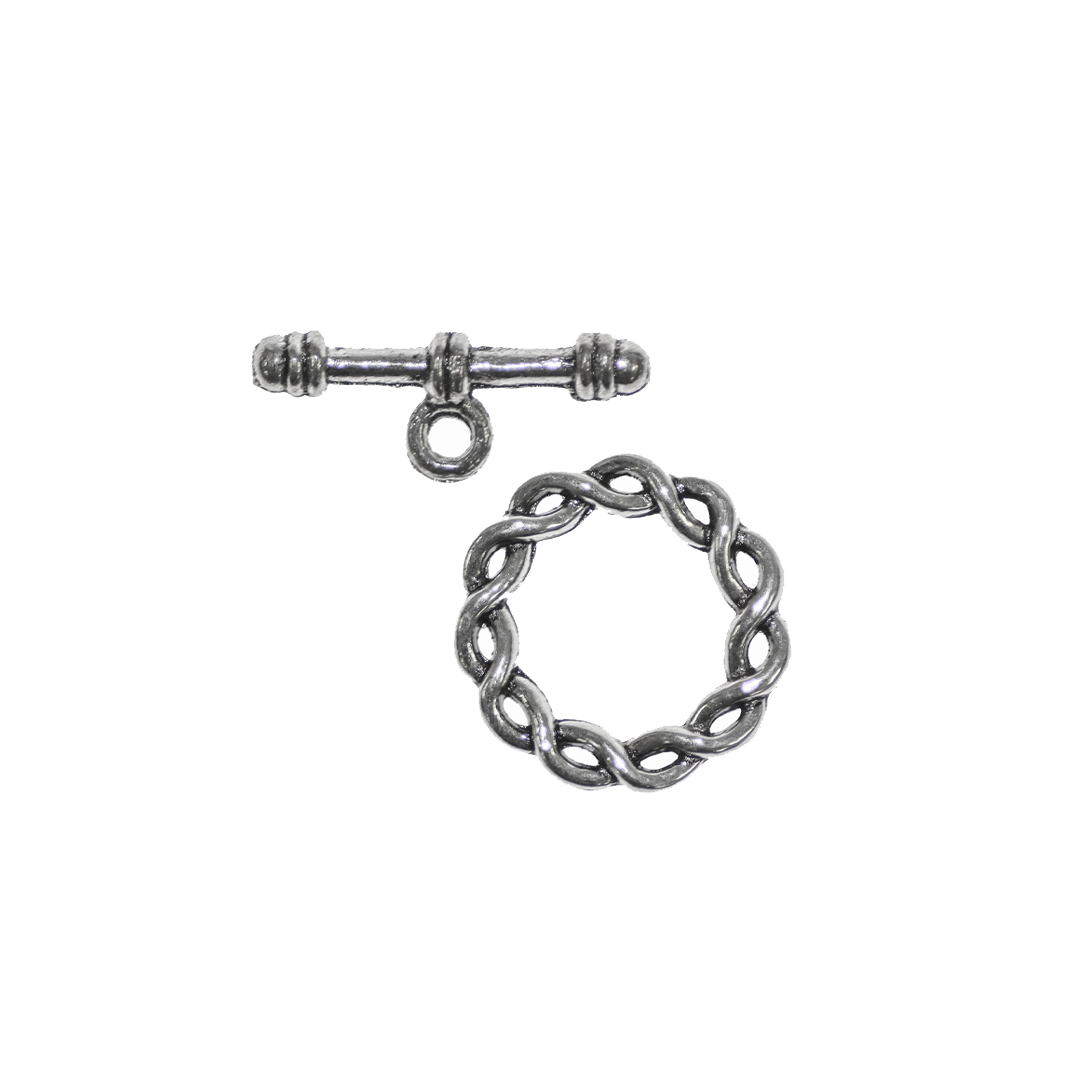 Clasp, Twisted Round, Antique Silver, Alloy, 21mm x 21mm (Ring), 24.5mm x 9mm (Bar) - 5 Pairs