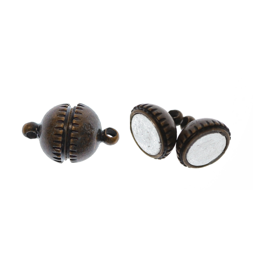 Clasp, Magnetic Sphere, Alloy, Copper, 13mm x 8mm, Sold Per pkg of 1
