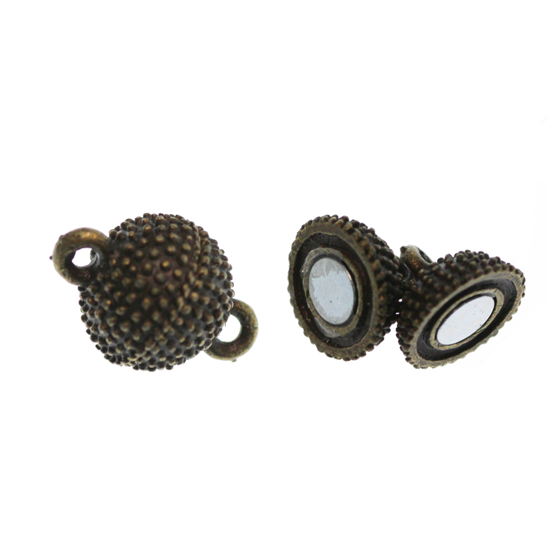 Clasp, Dotted Sphere Magnetic, Alloy, Antique Brass, 15mm x 10mm, Sold Per pkg of 1