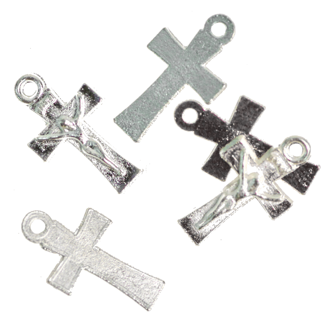 Pendant, Cross Jesus Christ , Silver, Alloy, 14mm x 8mm x 1.9mm, Sold Per pkg 10