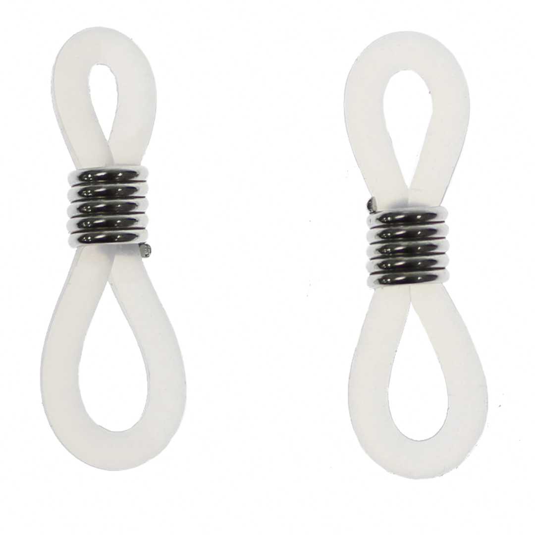 Connector, Rubber Connector End, White & Silver, Alloy, 21mm x 6mm, Sold Per pkg of 12
