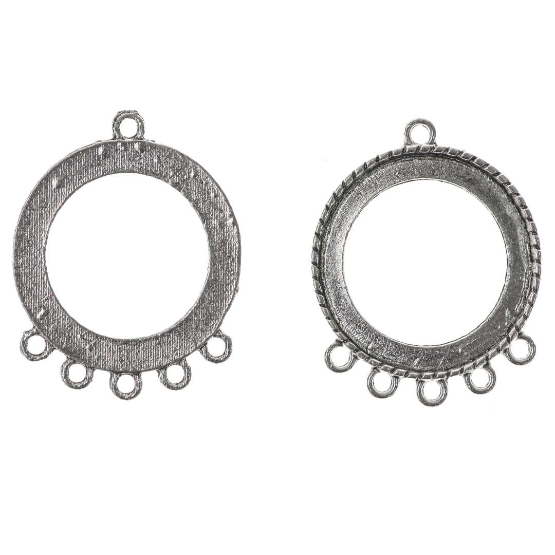 Connector, 6 Loops Circle, Silver, Alloy, 35mm x 27mm x 2.5mm, Sold Per pkg of 10
