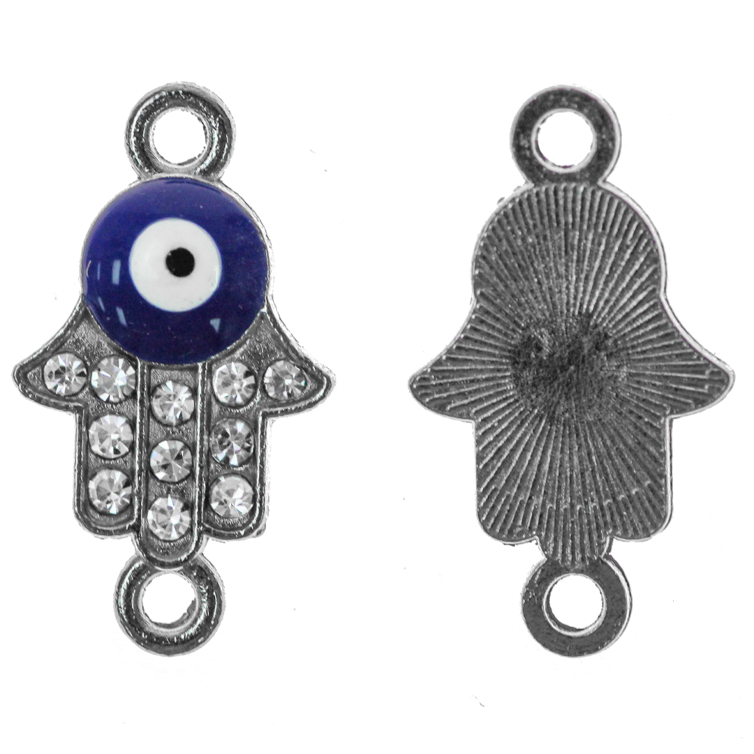 Connector, Rhinestone Hamsa Hand, Alloy, 24.5mm x 14mm x 3mm, Sold Per pkg of 6