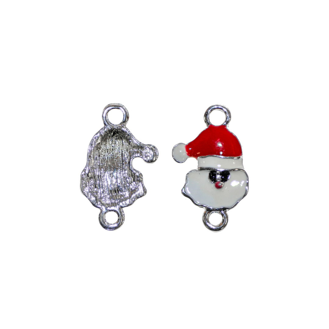 Connector, Santa Claus, Silver, Enameled, Alloy, 21.2mm x 11.5mm x 2mm, Sold Per pkg of 10
