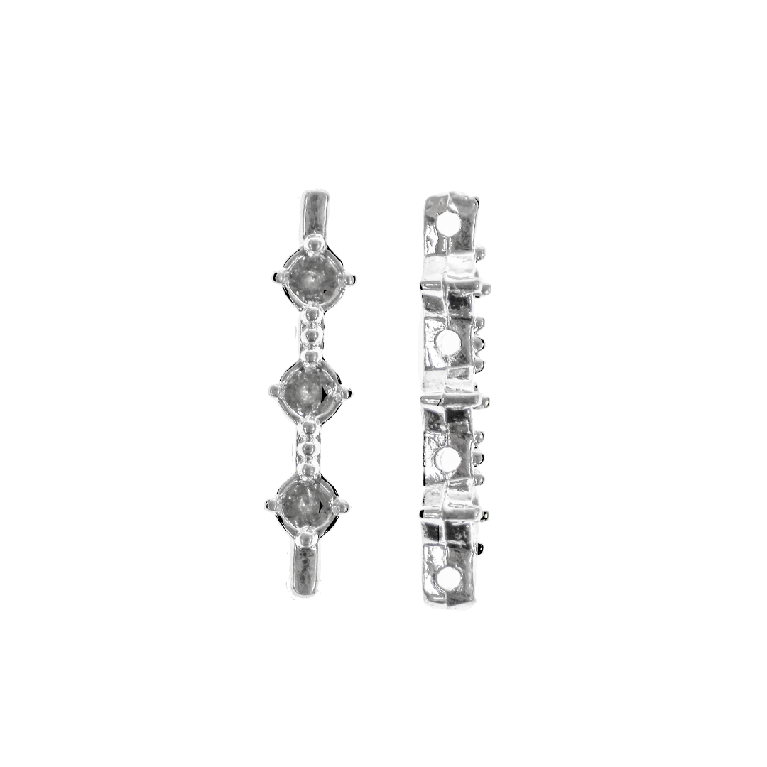Connector, 4 Holes Bar, Bright Silver, Alloy, 28.2mm x 6mm x 4mm, Sold Per pkg of 5