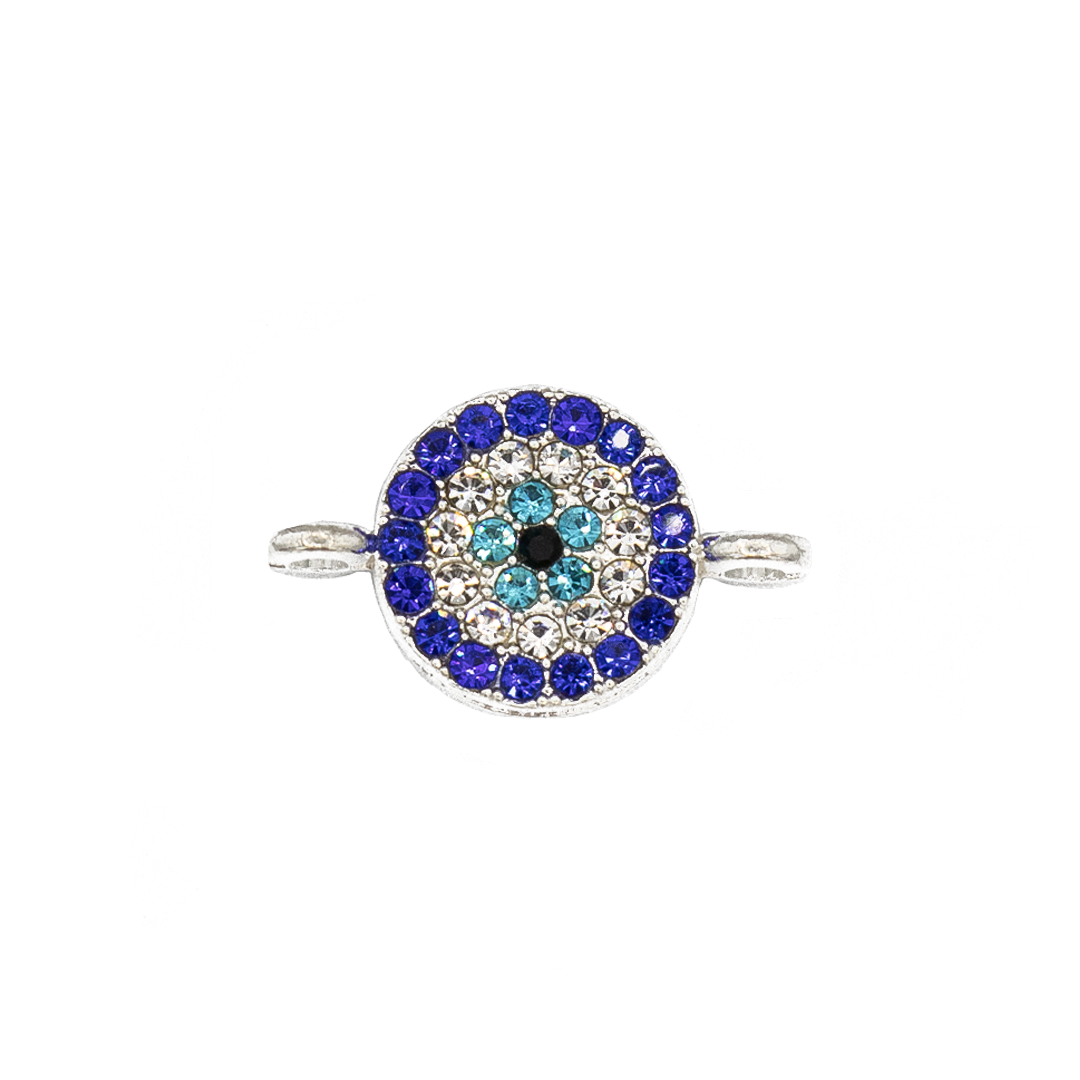 Connector, Rhinestone Evil Eye, 10.8mm diameter, Sold 6 per package