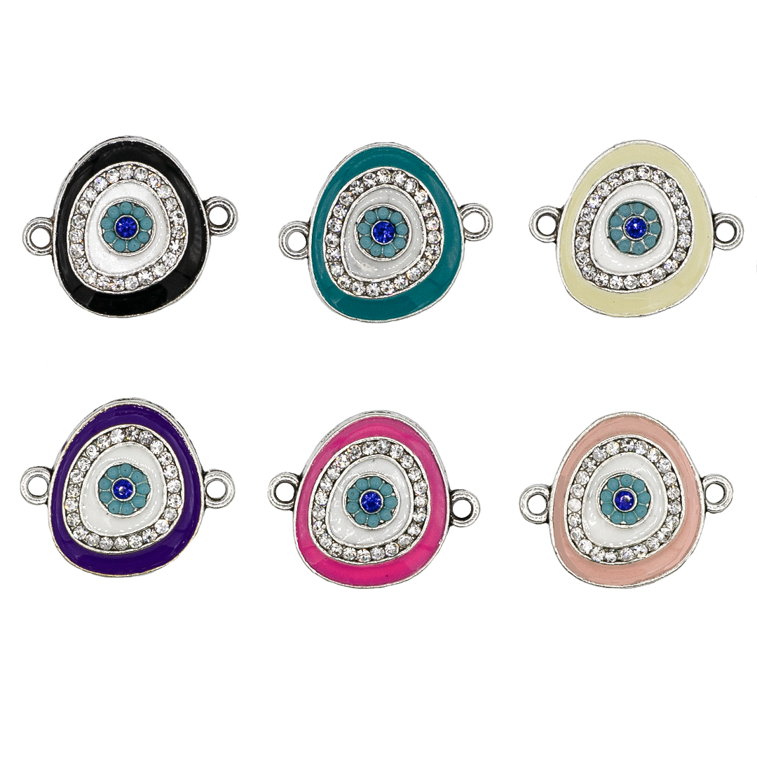 Connector, Evil Eye, Enameled & Rhinestone, 6pcs/bag, Available in Multiple colors
